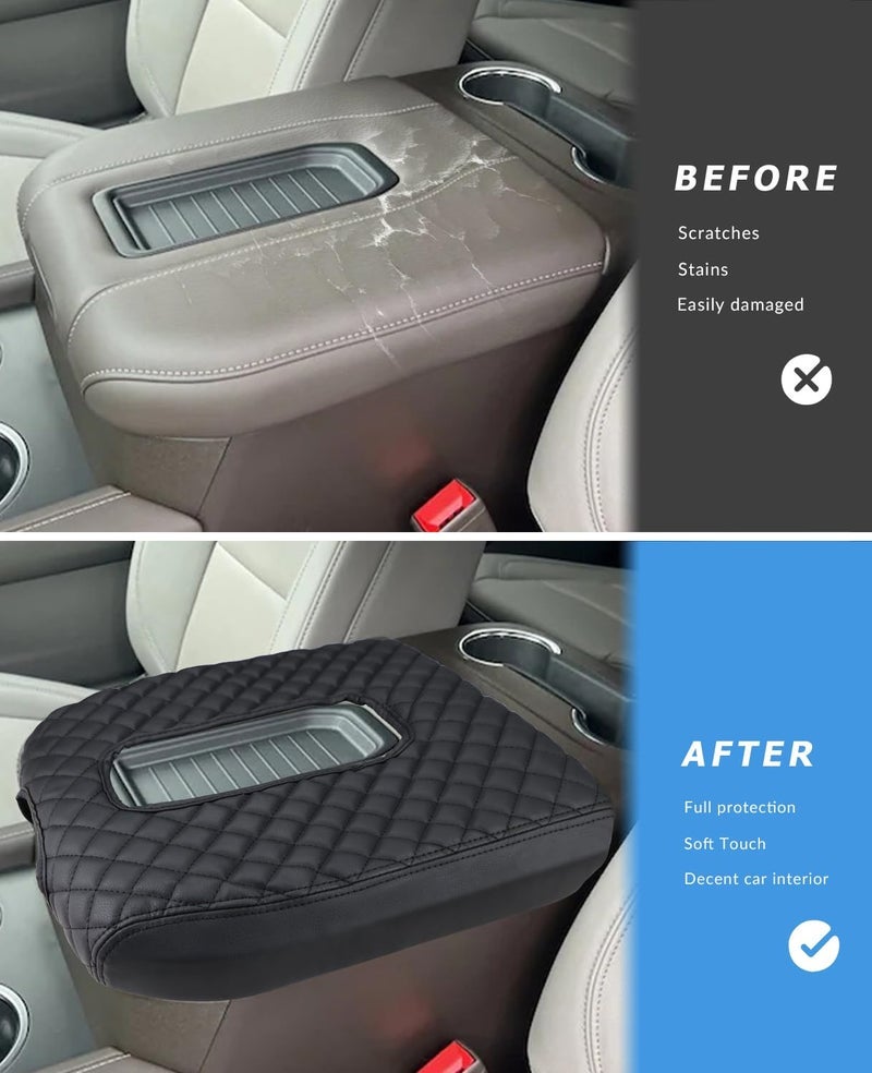 INTGET Center Console Cover for Chevy Silverado & GMC Sierra Accessories 2019 2020 2021 2022 2023 2024 2025 Leather Armrest Lid Arm Rest Box Protector (Black Pad, Bucket Seat 19-25) - Image 2